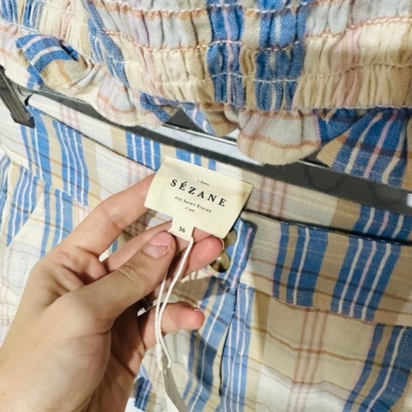 Sézane 2-piece shirt & shorts in carreaux blue camel - Picture 3 of 3